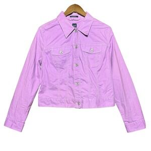 Vintage GAP Women XL 2001 Y2K Orchid Purple Stretch Denim Style Trucker Jacket